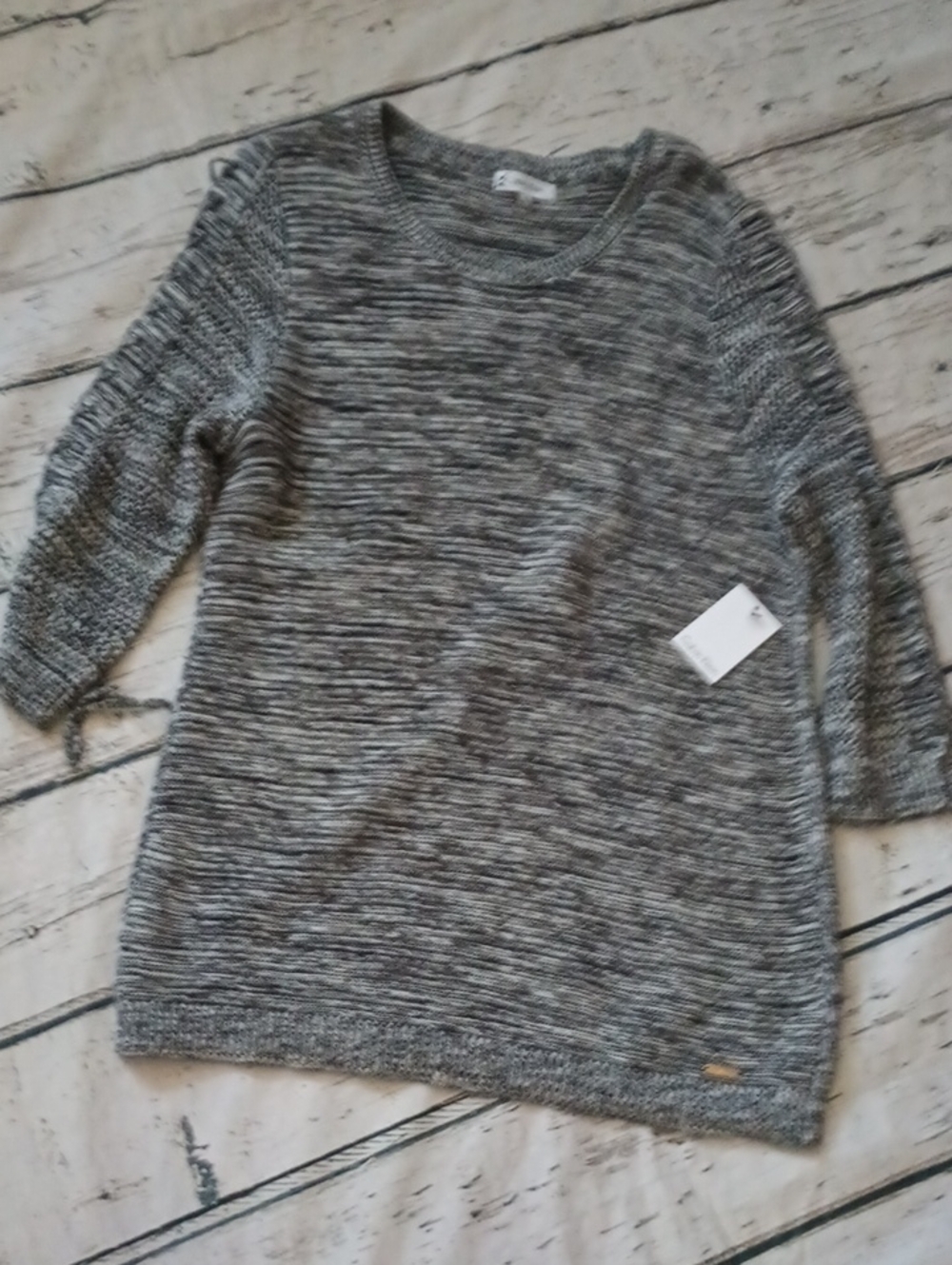 Calvin Klein Black White Cotton Arm Cut Out Sweater L New